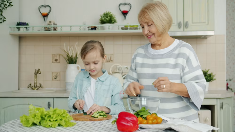 A family preparing a meal together